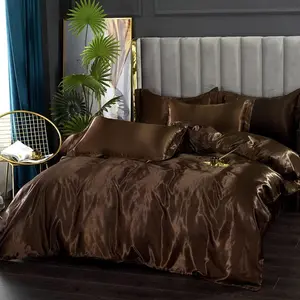 Feelyou Dark Coffee Silk Duvet Cover - Breathable, Machine Washable Bedroom Bedding Set with Satin-Like Luxury, Decorative Zipper Closure, Microfiber Bed Set (No Comforter), Breathable Duvet Set