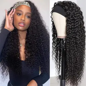 Bling Hair Curly Headband Wig Deep Wave Headband Wigs with Headbands Attached Glueless Black Wig 150% Density for Daily Use (26 Inch)