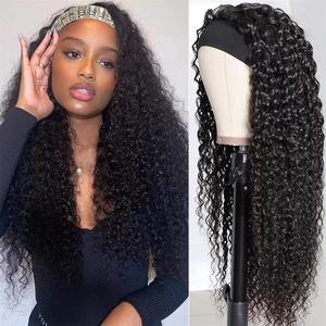 Bling Hair Curly Headband Wig Deep Wave Headband Wigs with Headbands Attached Glueless Black Wig 150% Density for Daily Use (26 Inch)