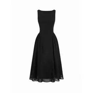 Cider Chiffon Boat Neck Draped A-line Midi Dress SwimWeek