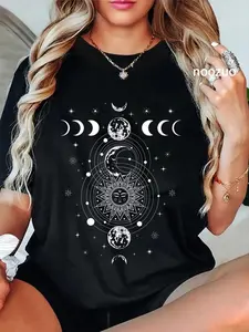 100%25 Cotton Celestial Moon Phase Sun Crystals Stars Vintage Astrology T-Shirt