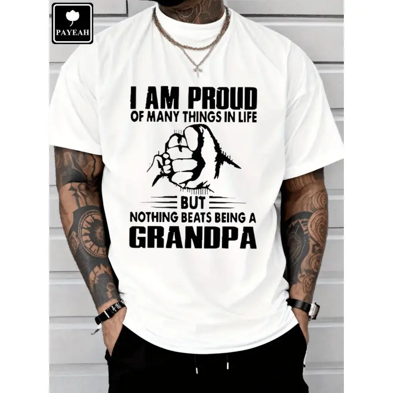 PAYEAH Women’s monogrammed “Grandpa Pride” T-shirt, 100% heavyweight cotton top, casual fitness short-sleeve garment, round neck, fashionable, retro, vintage, Thanksgiving, crew neck