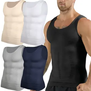 2 Pack Men's Compression Tank Top Body Shaper. Breathable Round Neck Shaping Vest for Gym, Workout & Running. Abdomen Control Undershirt. Sleeveless Sports Fitness Basketball Shirt. Athletic Muscle Base Layer for All Seasons.