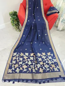 Navy Blue Shade Semi Matka Silk Jamdani Saree
