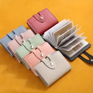 1PC Artificial Leather Card Holder, Simple Snap-Button Card Holder with 26 Card Slots, Ultra-Thin Buckle Credit Card Wallet