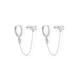 Chain double - hole stud earrings Elegant and delicate cubic zirconia earrings for women TikTokShopBlackFriday