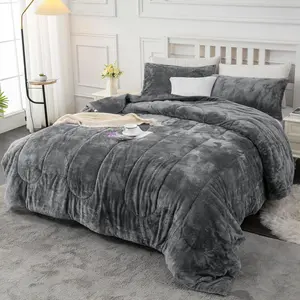 Size Comforter Set, Luxury Faux  Comforter, Ultra Soft Plush Fuzzy  Bedding Comforter Sets for Fall Winter, Cozy Warmth, No Shedding, 3 count, , Dark Grey