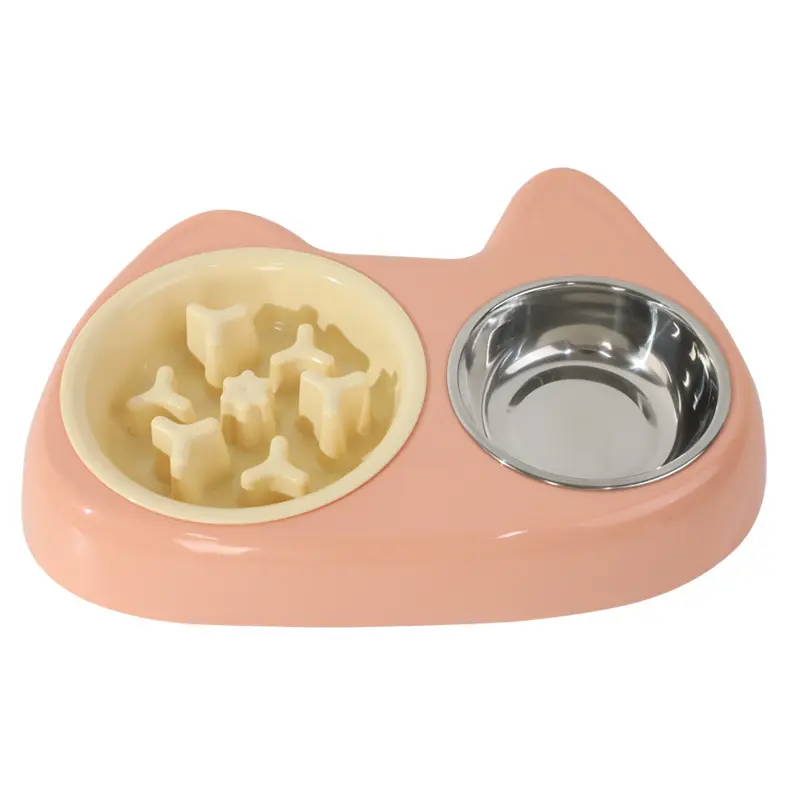 Slow Food Stainless Steel Double Bowl-blush pink