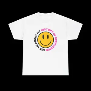 Ask Me About My Depression Tee, graphic t-shirt, unisex graphic tee, trendy t-shirt, streetwear t-shirt, statement t-shirt, aesthetic tee, unhinged tees, funny shirts, slogan tee, party girl tops, oversized clothing,