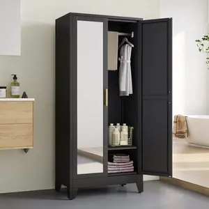 Industrial Modern Metal Wardrobe with Adjustable Shelves | 71" Tall Clothing Storage Cabinet for Bedroom & Laundry Room, 2 Hanging Rods, 31.5" Wide door Freestanding Mirrored Drawers kitchen pantry frame steel utility Wooden