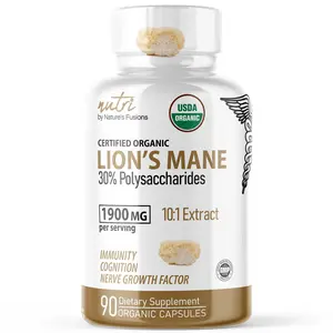 Nutri Organic Lions Mane Supplement Capsules - 1900 mg, 10:1 Dual Extraction, 120 Count - Lion's Mane Mushroom Extract (Fruiting Body) - Third Party Tested Lions Mane Organic Supplement…