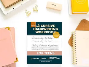 Cursive Handwriting Workbook - School Supplies, Educational Learning Materials with Motivational Quotes and Practice Activities for Teens