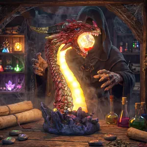 Gothic Dragon Figurine Decor | LED Resin Dragon Statue | Dark Academia Home Decor Accent for Bedroom & Gaming Room