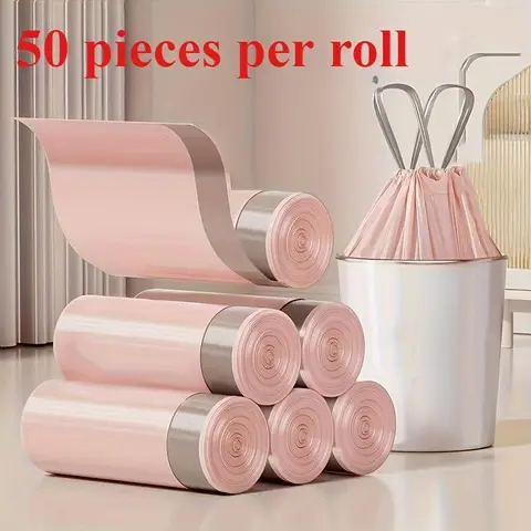 50pcs Sturdy Trash Bags, Extra Thick & Durable Drawstring Trash Bags, Large Portable Polyethylene Waste Bags for Home Use, Sleek Design Home Organization, Drawstring Closure Plastic Bags