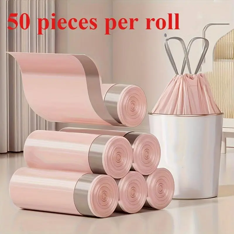 Thick, Sturdy Trash Bags 50pcs Extra Thick & Durable Drawstring Trash Bags | Large, Portable Polyethylene Waste Bags for home use, Home Organization, Sleek Design, Drawstring Closure, Trash Bag Dispenser, Plastic Bags