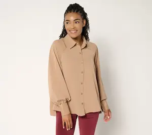 Martha Stewart Signature Raglan Sleeve Blouse with Leather Cuffs