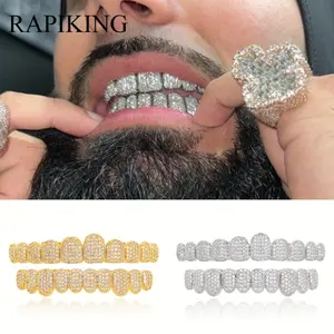 [2pcs Blingbling Teeth Grills] 2pcs/Set Blingbling Hip Hop Cubic Synthetic Zirconia Teeth Grills |   Halloween, Punk Tooth Caps, Dental Mouth Jewelry for Men, Women, Teenager |   20 Teeth Top Bottom Grills, Cosplay Rapper
