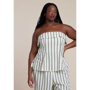 ELOQUII Women's Plus Size Sleeveless Linen Top With Foldover