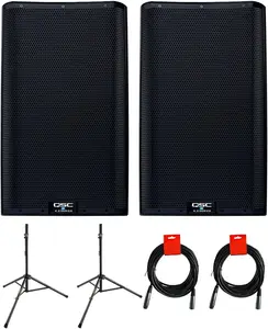 QSC K12.2 Active 12" Powered 2000 Watt Loudspeaker (Pair) Bundle with 2X Auray Steel Stand and 2X XLR-XLR Cable tws speaker box Bluetooth Karaoke Party