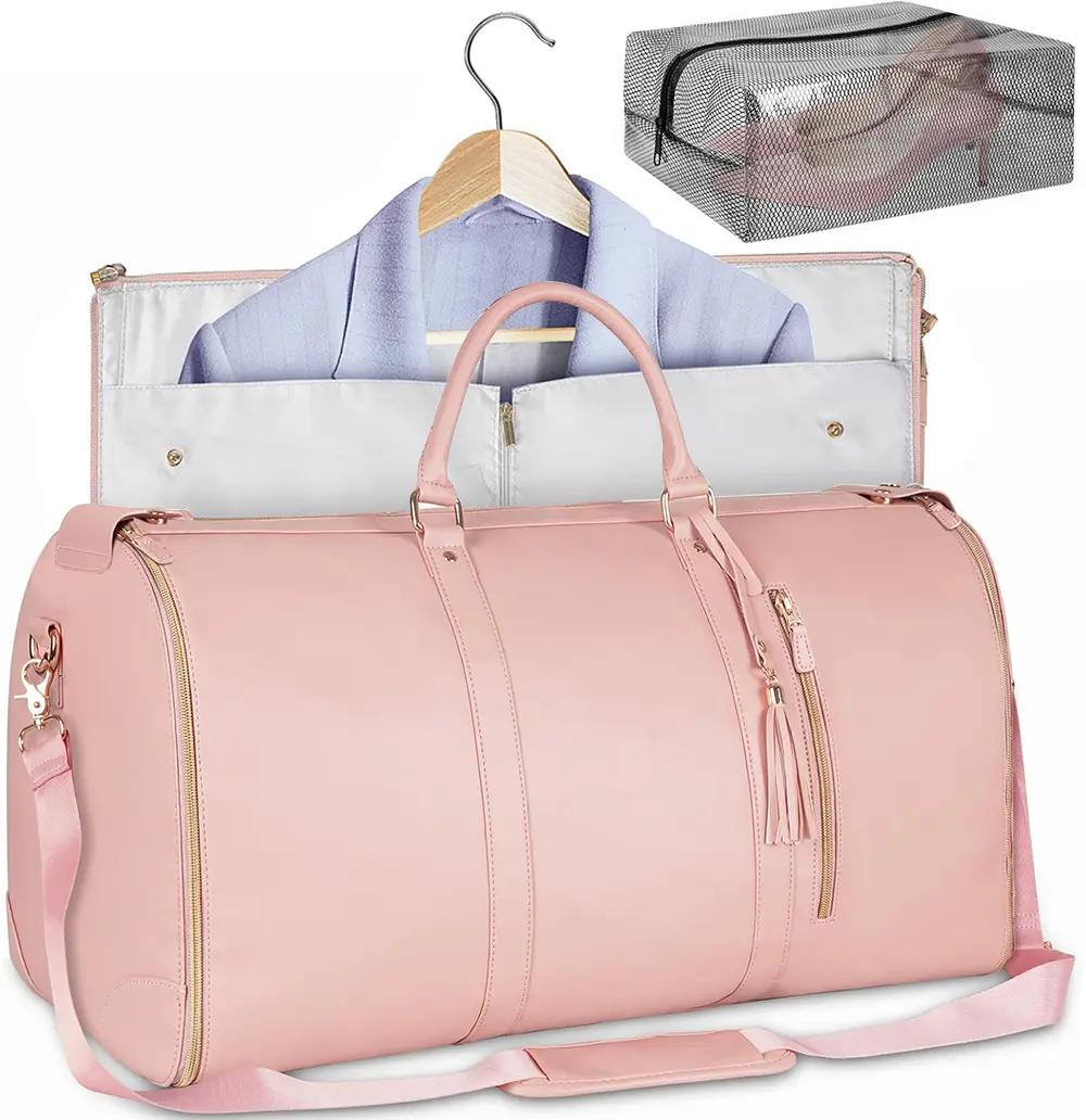 Garment Duffle Bag - 57L Water-Resistant Synthetic PU Leather Weekender, Traveling Bag with Shoe Compartment, Adjustable Strap, Leakproof Design, Carry On for 3-5 Day Trips, Back to School Haul, On the Road Everyday Carry