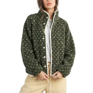 Songling Polka Dot Chenille Jacket Women's Button-Up Faux Shearling Puffer Jacket Winter Fashion Fleece Jacket with Pockets