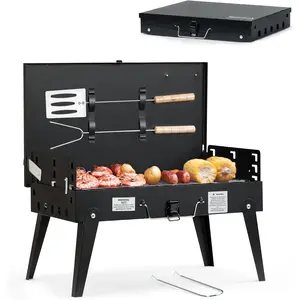 MASTER COOK Portable Charcoal Grill, Foldable BBQ Grill Kit Easy to Carry, Mini Tabletop Grill for Outdoor Camping, Patio and Picnic, 17.1"*10.8"*2.5"
