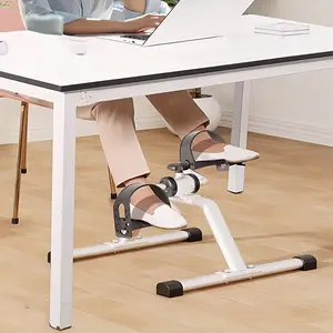 Adjustable resistance portable exercise bike with dual handlebars and pedals - perfect for home workouts, rehabilitation training, made of white PP material.