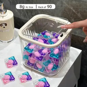 5-in-1 Laundry Detergent Pods, Laundry Detergent Beads - 90 Counts & Premium Acrylic Storage Box, 8g Extra Large Capsules for Deep Clean & Stain Removal, Long-Lasting Freshness, Color Safe, Ultimate Value Set