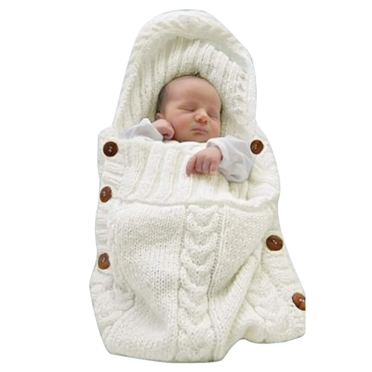 Knit Wrap Swaddle Blanket, 0-6 Month Synthetic Sleeping Bag Receiving Wrap, Beige (45-78cm) - Blankets & Throws
