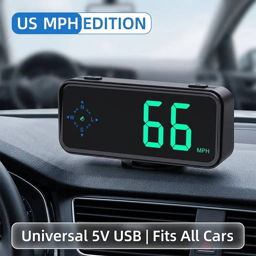 Universal Car HUD Head-Up Display - Digital GPS Speedometer with Compass, 7-Color RGB Screen, MPH/KMH Switchable, Plug-and-Play Car Accessories for All Vehicles, Automotive Dashboard Gift for Drivers