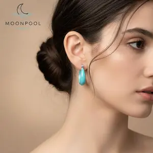 【#4】'Aurora Hoops' Aurora Blue Enamel Earrings in 925 Sterling Silver