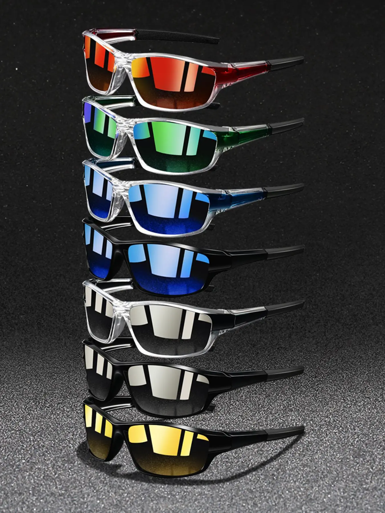 7pcs latest model transparent frame spliced sports glasses, Sporty Eyewear, unisex, multiple color options, nose pads adopt rubber material, comfortable fit design, suitable for driving and outdoor activities, ideal summer vacation accessories