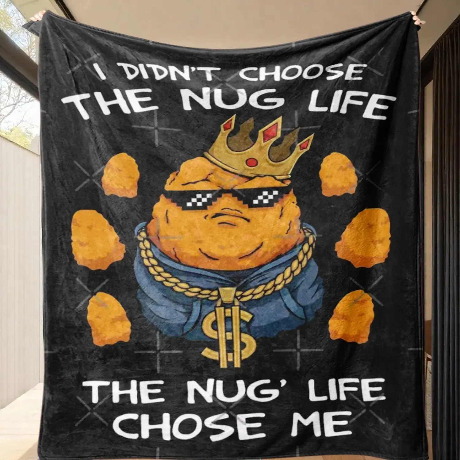 1pc Funny Nug Life Chicken Nugget Meme Flannel Blanket Super Soft Skin-friendly Warm Lightweight Throw No Shedding Anti-pilling Cozy Blanket for Sofa Bed Office Travel Camping