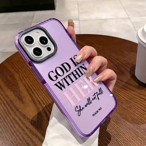 Transparent Soft Silicone Smartphone Cover for iPhone Series (17,16 Pro Max,15 Plus,14,13,12,11,Air) - "God is Within Her" Pattern, 1.2mm Slim Fit, No Bulk, Non-Yellowing, Shockproof, Non-Slip, Comfy Hold Cellphone Devices Accessory