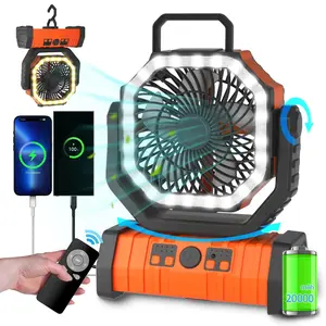 Portable Camping Fan Auto-Oscillating Desk Fan with Remote & Hook Timer LED Lights Adjustable Rechargeable 10-Speed High-Speed Cordless for Indoor Outdoor Use 20000mAh Battery Included USB Desk Fan