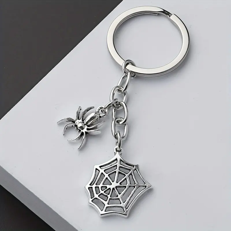 1pc Spider Web Alloy Keychain Punk Classic Style Car Bag Pendant