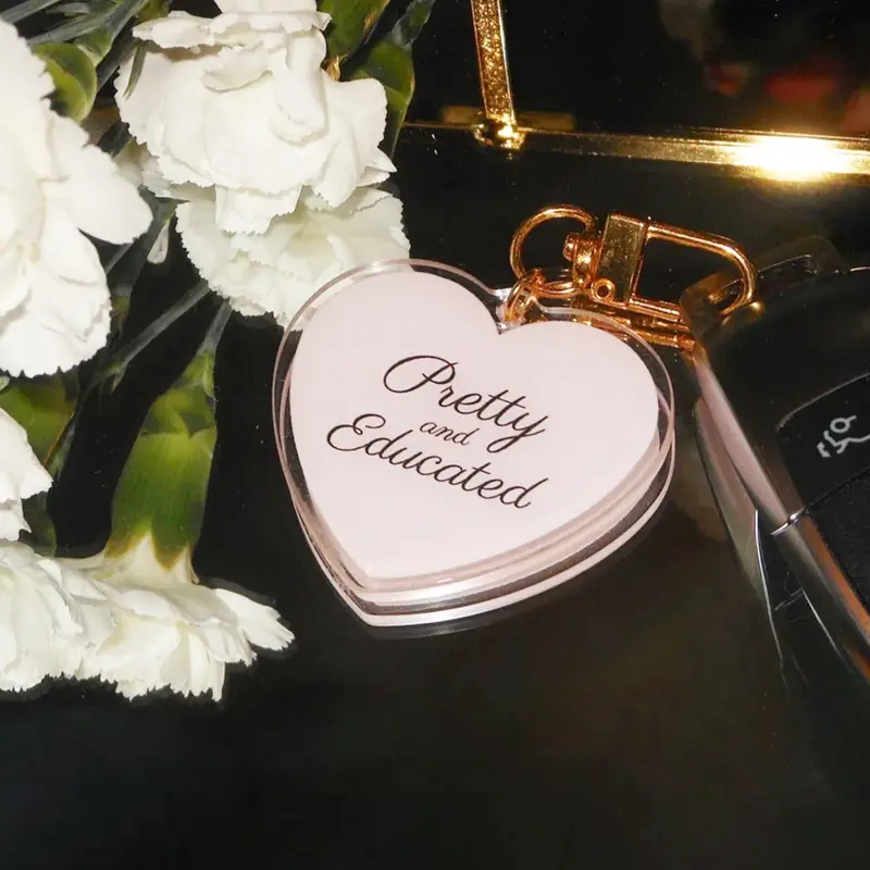 1pc Women's Pink Keychain, Red Heart Keychain, Pretty and Educated Pink Keychain,You Should Talk to A Therapist Keychain, Mental Health Awareness - Pink Aesthetic, Pink Gifts, Stylish Keychain, Heart Design Keychain, Acrylic Keychain