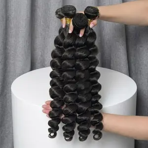12A Natural Black Loose Deep Wave Bundles Human Hair 30Inch Brazilian Virgin Hair Extensions  Unprocessed Natural Hair Double Weft Bundles For Women