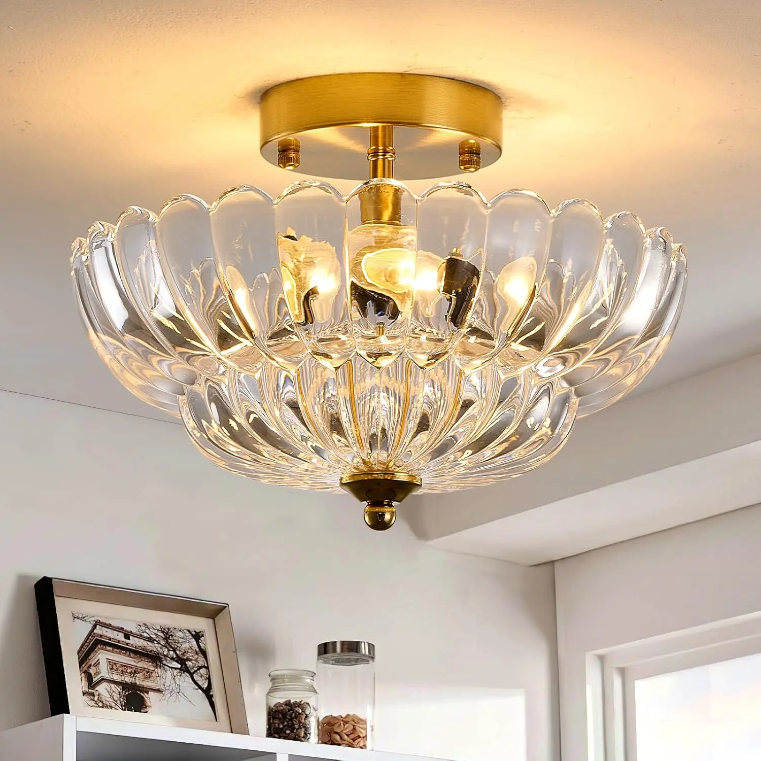 Semi Flush Mount Ceiling Light,   Light fixtures ,Modern Close-to-Ceiling Lighting for Bedroom Kitchen Living Room Hallway, E26 Base (Bulbs Not Included)