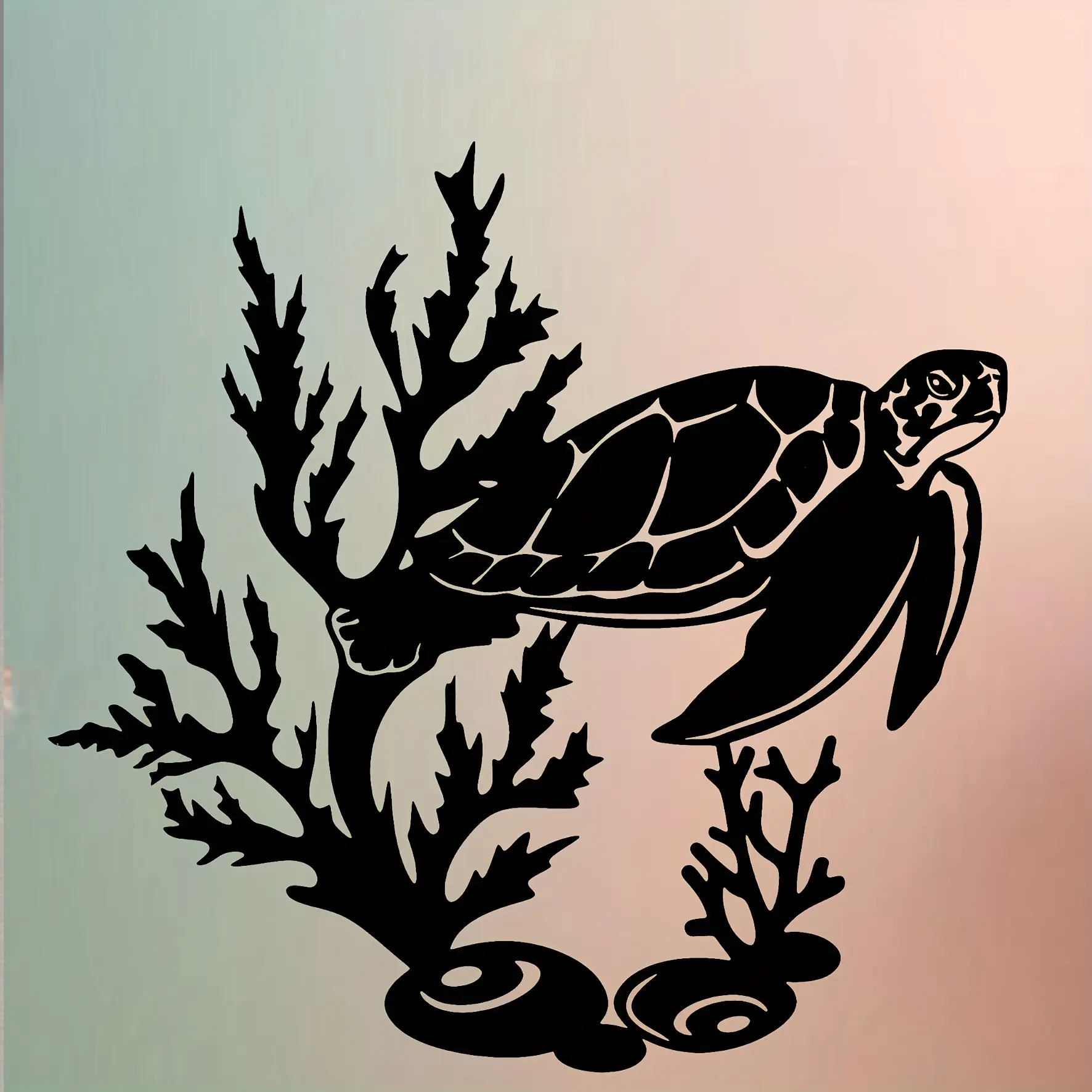 2D Flat, 1pc Metal Marine-Themed Turtle & Coral Wall Sculpture - Minimalist Underwater Statue Suitable for Home, Farmhouse, Ranch Decor - Indoor/Outdoor Metal Turtle Wall Decorations, 2D Flat