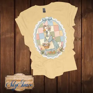SkyInace Women's Yellow T-Shirt with Adorable Duck and Basket Design Perfect for Casual Wear