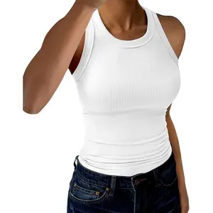 Womens Tank Tops High Neck Sleeveless Ribbed Tank Casual Basic Thick Strap Slim Fitted Racerback Shirts 2026