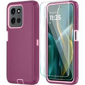 Phone Case for   G 2025/ G Play 5G 2025 Case with HD Screen Protector, Heavy Duty Shockproof & Dropproof 3-Layer Cover Phone Case,WineRedPink