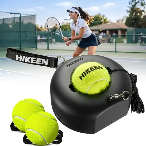 Hikeen Tennis Trainer Metal Base Rebounder Portable Automatic for Solo Outdoor Tennis Training, Includes 3 Elastic Balls & 13ft Stretch Cord, Ideal for Adults, Kids & Beginners