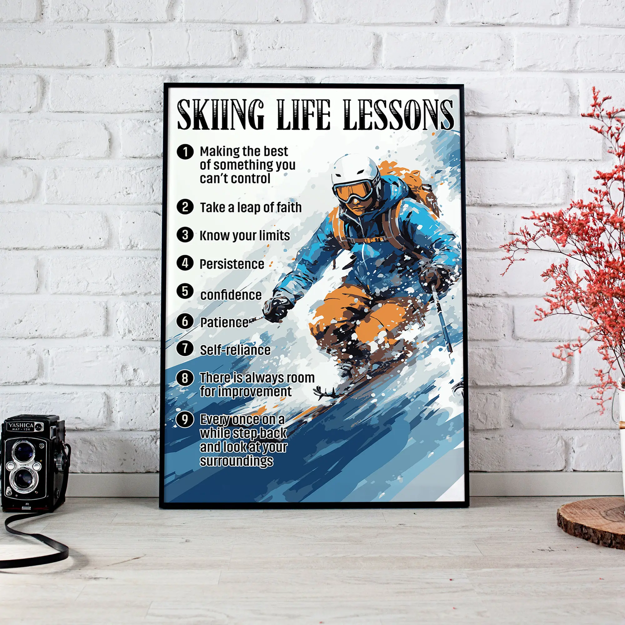 Skiing Life Lessons Poster Sport Art Wall Room Decor Motivation Gift Snow Skiers