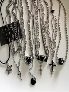 6-Piece Gothic Punk Cross Pendant Necklace Set, Unisex Fashion Jewelry, Perfect Gift for Friends, Party Accessories