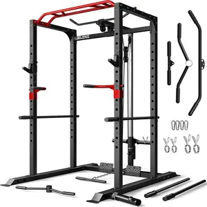 Power Cage, 2000LBS Multi-Function S11 Power Rack with LAT Pulldown, Squat Rack with Adjustable Pulley System and More Training Attachments, Weight Workout Machine for Home Gym