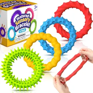 4 Pack Stretchy Sensory Fidget Toy Bracelets Calming Texture Sensory Toys for Special Needs Autism Kids Squishy Fidgets for Classroom Travel Gifts