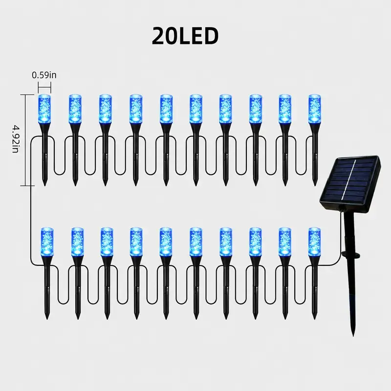 20-LED Solar Garden Stake Lights with Bubble Shape & Plastic Body, 20-Pieces Blue Festive Decor, Solar Outdoor Lights, IPX4 Waterproof, 8 Lighting Modes, Eco-Friendly for Pathway Glow & Lawns