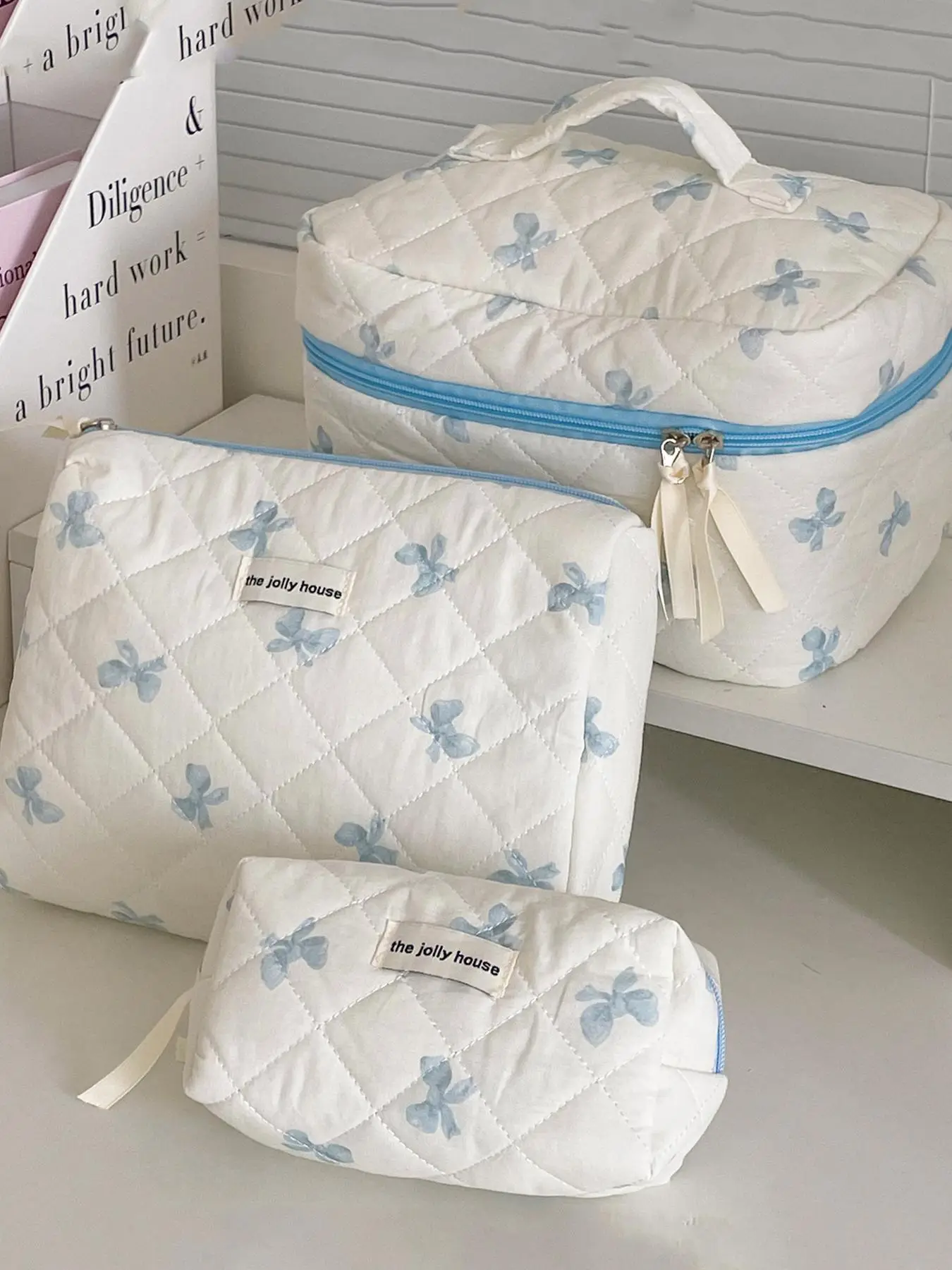 Bow Print Makeup Bag Set, Travel Cosmetic Storage Bag, Zipper Makeup Organizer Pouch, Versatile Storage Everyday Bags Great for Skincare, Lotion, Stat